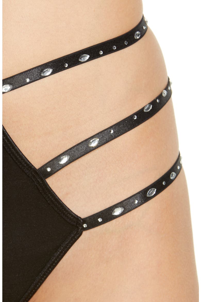 Embellished Strappy Underwire Bra & Panties, Alternate, color, BLACK