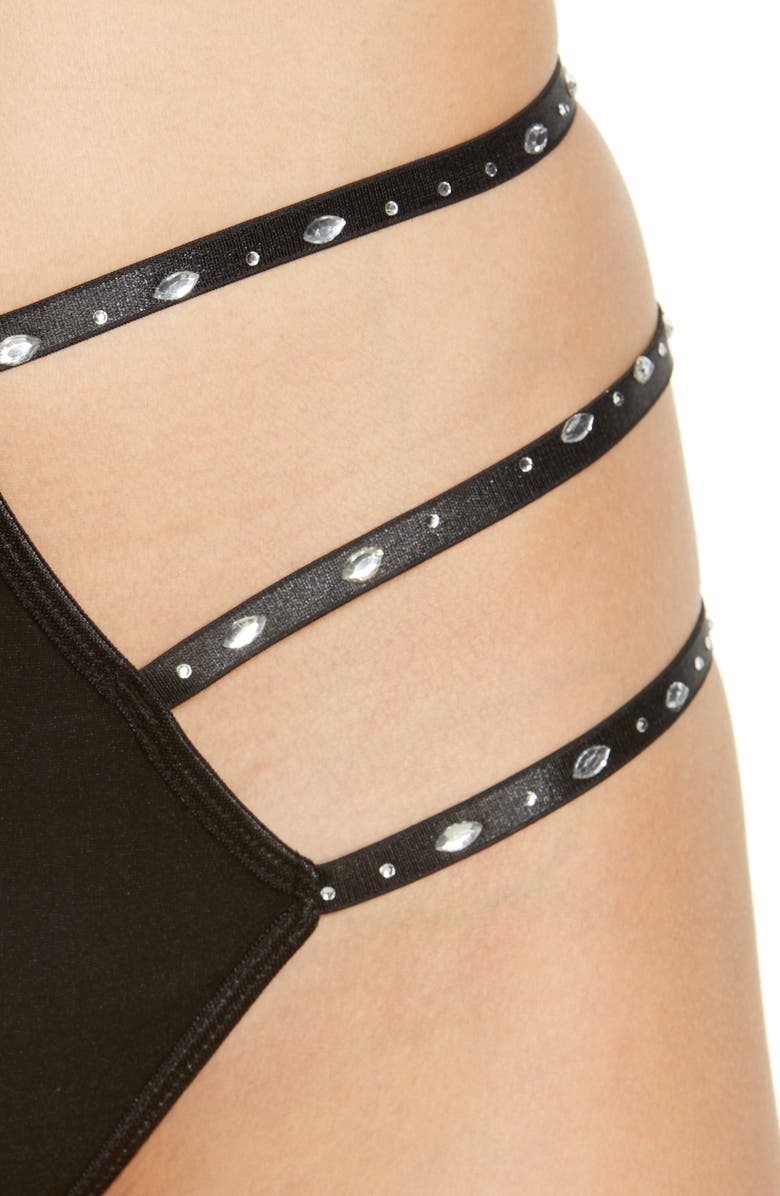 Coquette Embellished Strappy Underwire Bra & Panties, Alternate, color, Black