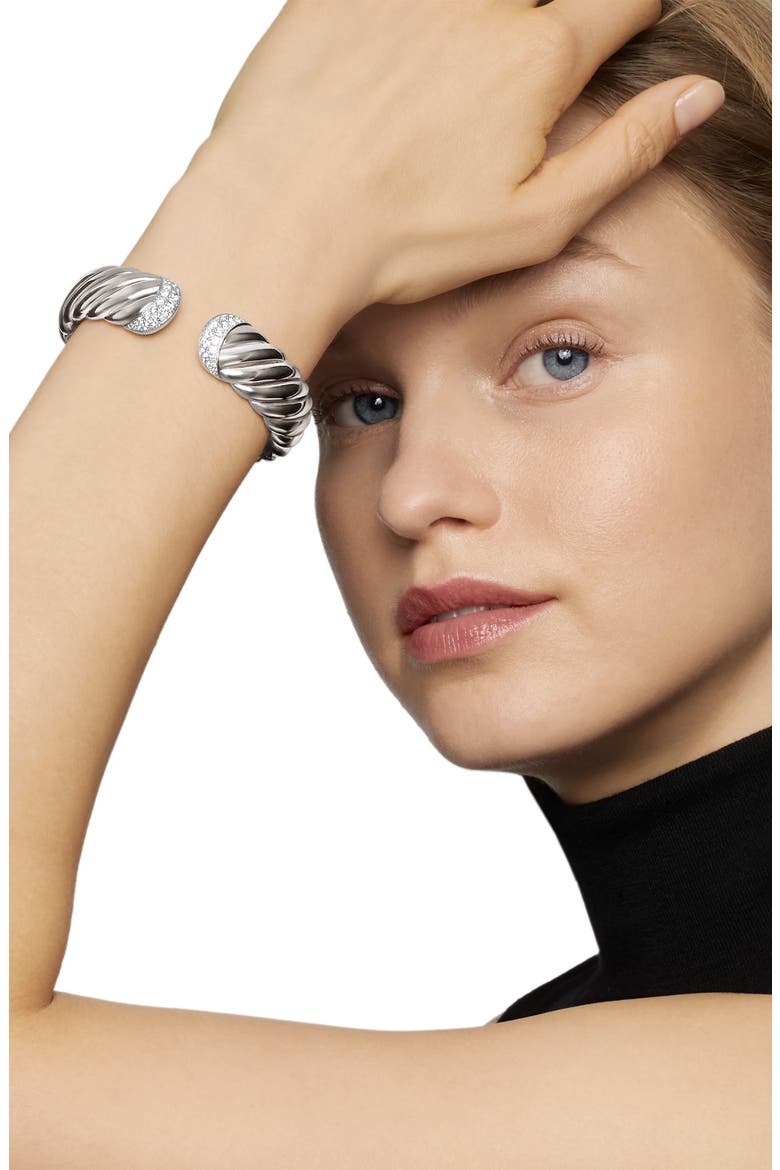 Sculpted Cable Cuff Bracelet with Pavé Diamonds, Alternate, color, DIAMOND/ SILVER