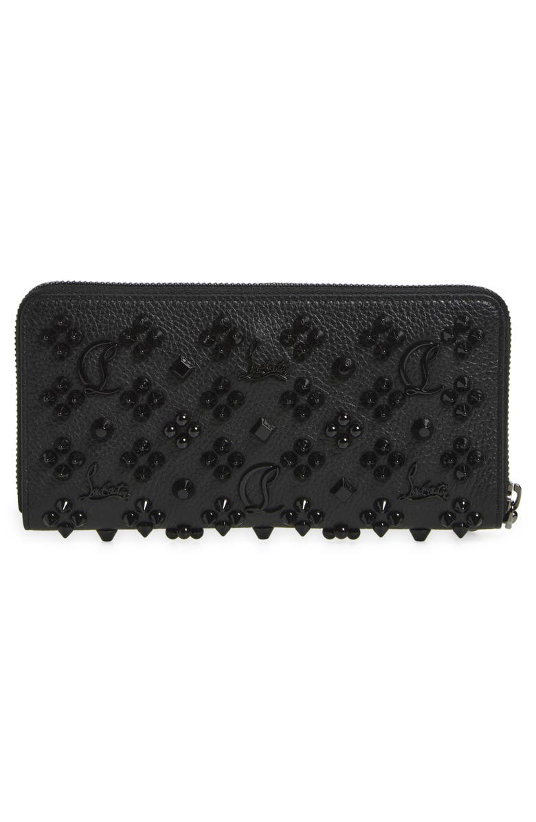 Christian Louboutin Panettone Spiked Calfskin Wallet, Alternate, color, Black/ Ultrablack