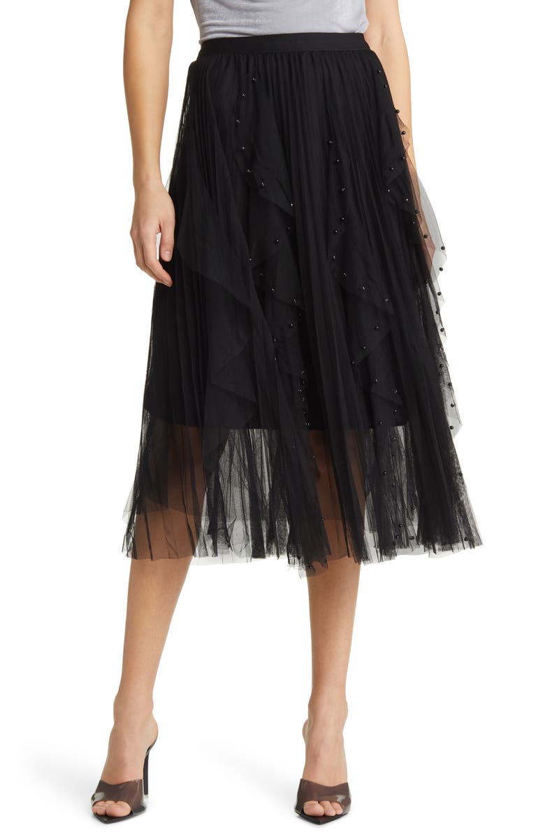 NIKKI LUND Wendy Beaded Tulle Skirt, Main, color, Black