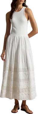 Polo Ralph Lauren Lace & Pintuck Detail Stretch Cotton Blend Tank Dress