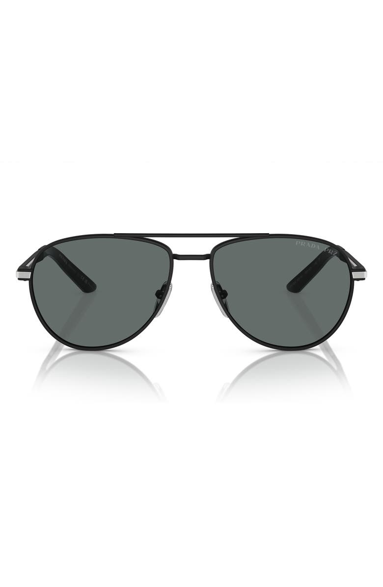 Prada 60mm Polarized Pilot Sunglasses, Main, color, Matte Black