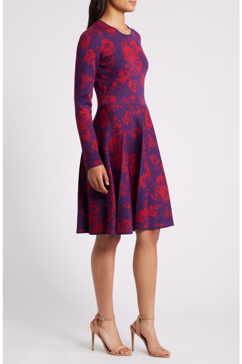Floral Long Sleeve Sweater Dress, Alternate, color, RED MULTI