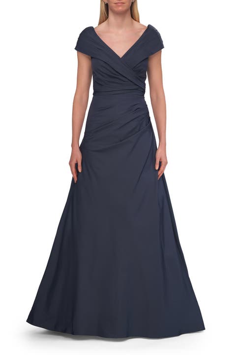 Off-the-Shoulder Stretch Taffeta A-Line Gown