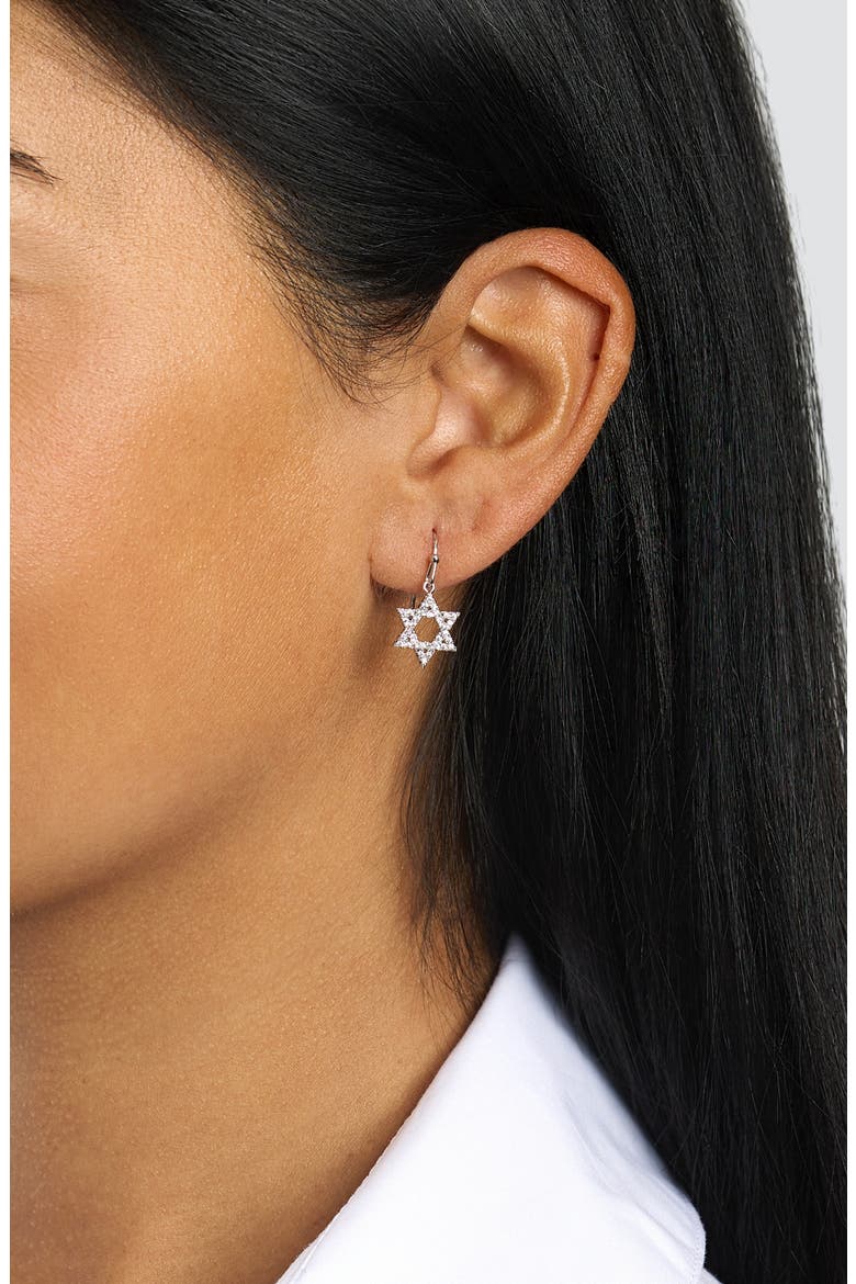Star of David Cubic Zirconia Drop Earrings, Alternate, color, SILVER