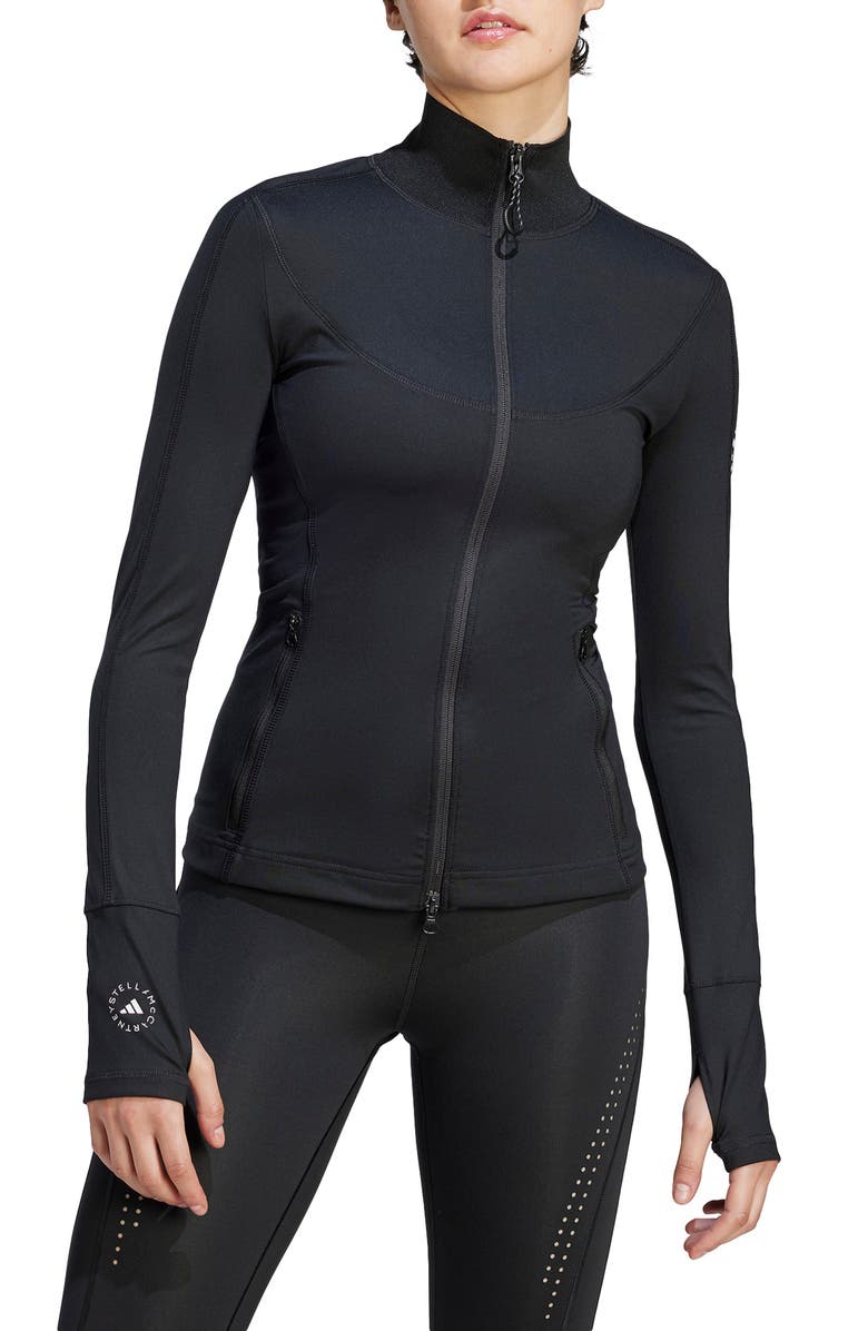 adidas by Stella McCartney Fitted Long Sleeve Jacket, Main, color, Black