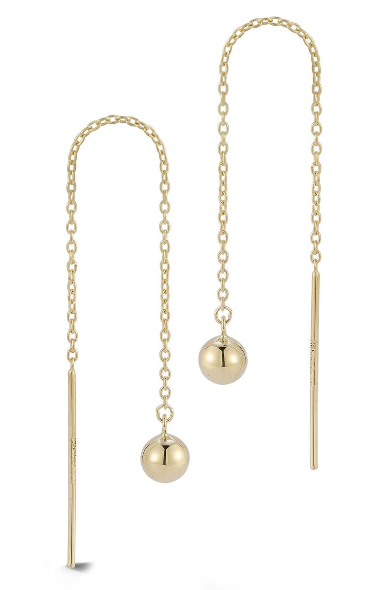 Ember Fine Jewelry 14K Yellow Gold Ball Drop Chain Threader Earrings, Main, color, Gold