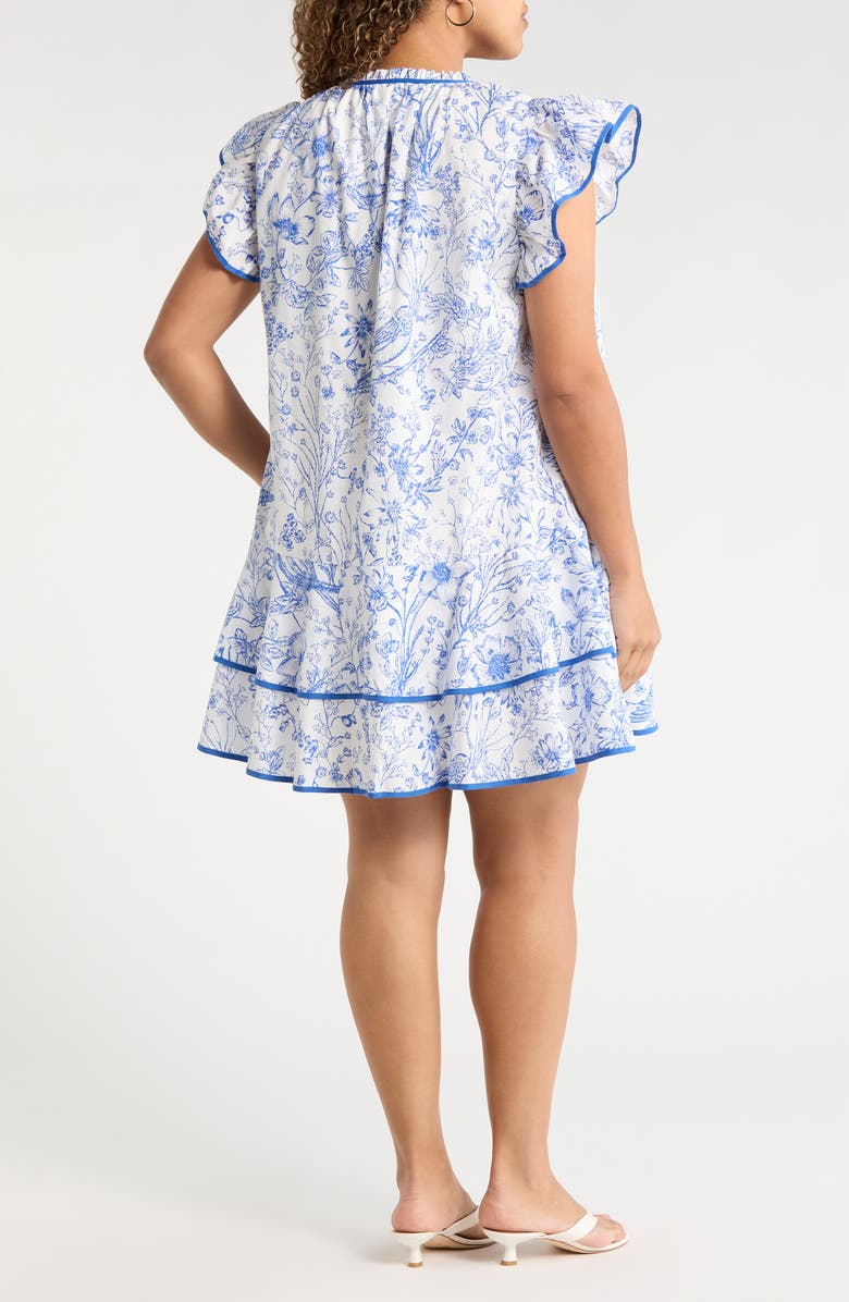 SUGARLIPS Eve Floral Taris Ruffe Cotton Minidress, Alternate, color, White/ Blue