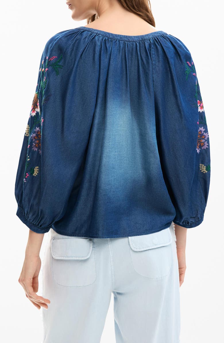 Desigual Embroidered Chambray Shirt, Alternate, color, Dark Blue