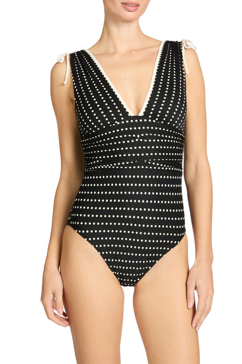Millie Plunge One-Piece Swimsuit, Main, color, BLACK/ ECRU