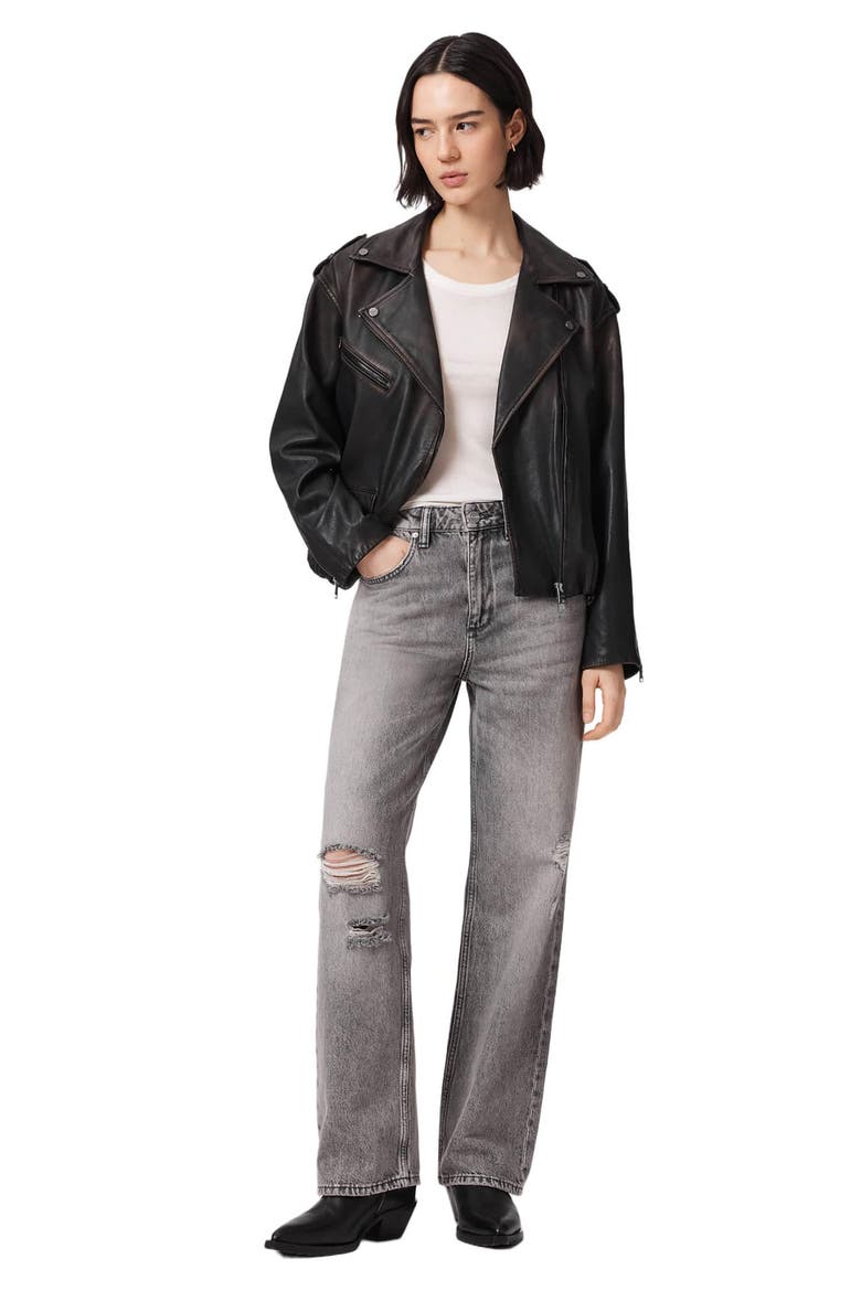 Samina Leather Biker Jacket, Alternate, color, BLACK/ BROWN