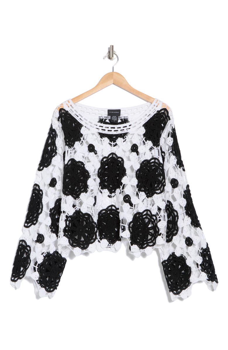 Forgotten Grace Floral Crocheted Sweater, Alternate, color, White/ Black