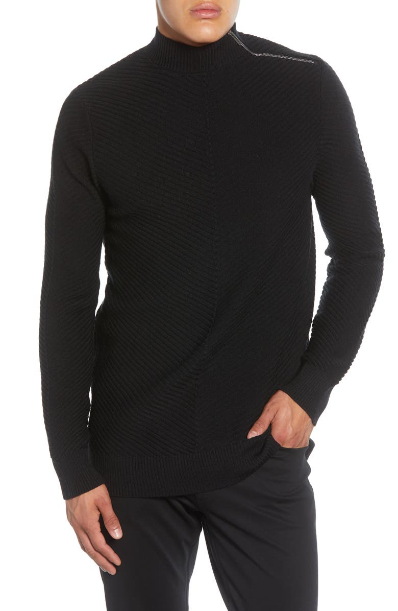 KARL LAGERFELD PARIS Shoulder Zip Mock Neck Sweater, Main, color,