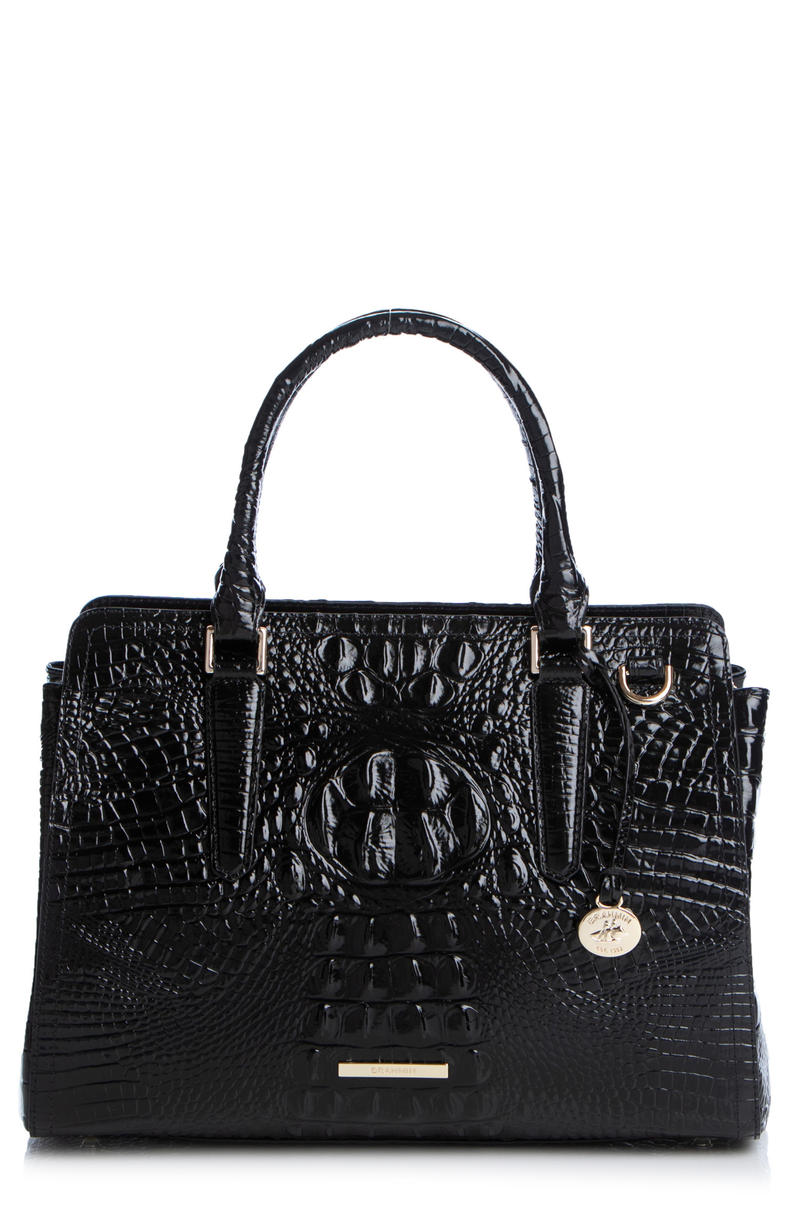 Brahmin Finley Small Croc Embossed Leather Satchel, Main, color, 