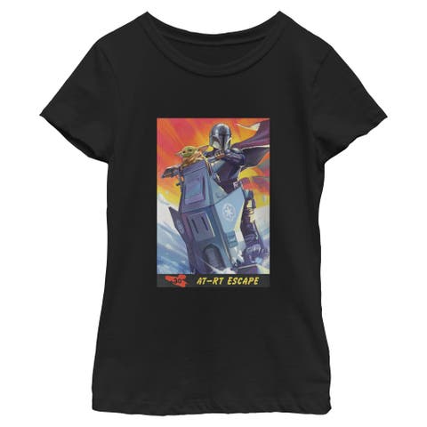Girl's Star Wars The Mandalorian and Grogu AT RT Escape Comic Art  Graphic T-Shirt