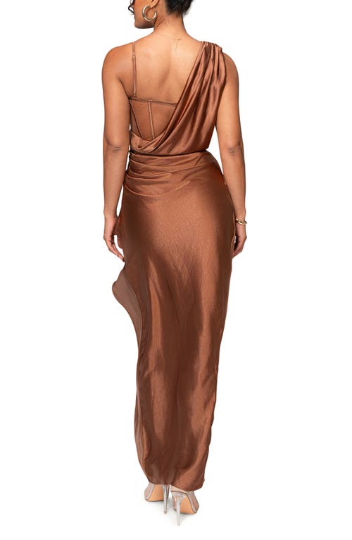 Jluxlabel Anastacia Bustier Satin Gown In Brown