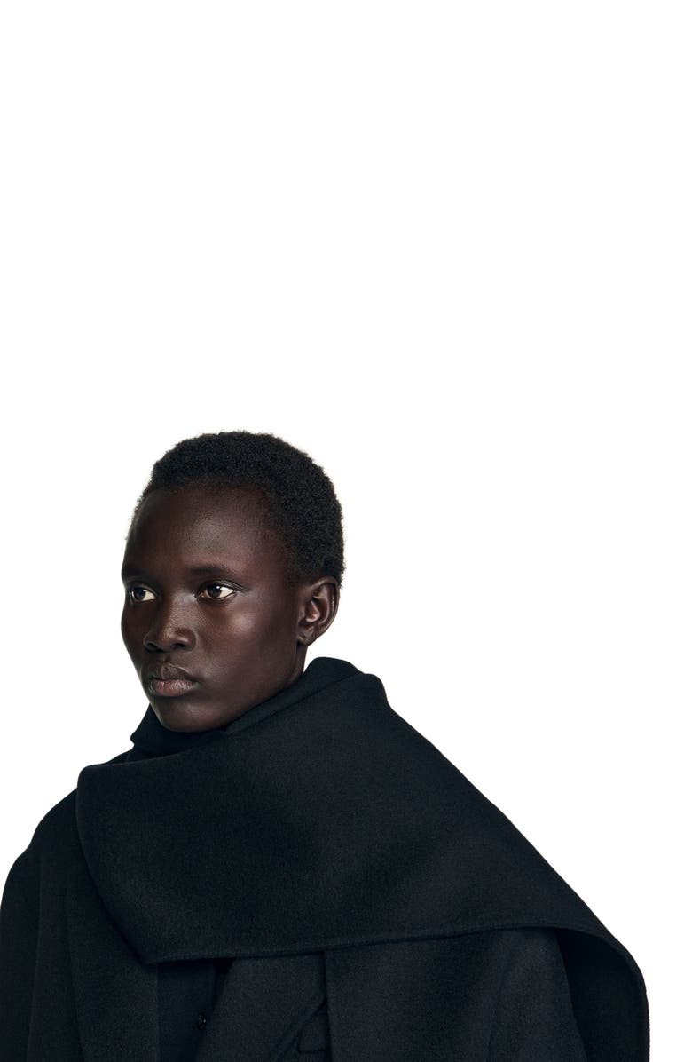 SANDRO Short coat with removable scarf, Alternate, color, Black