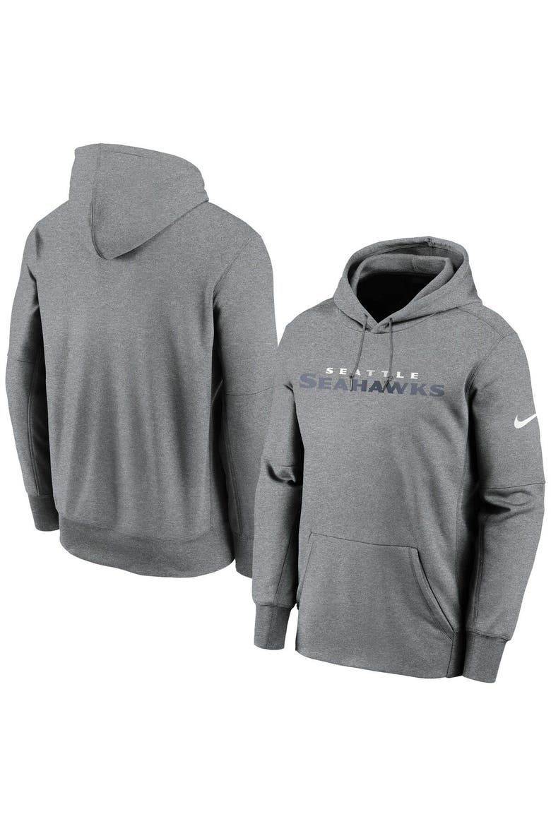 Men's Nike Heathered Charcoal Seattle Seahawks Wordmark Therma Performance Pullover Hoodie, Main, color, Heather Charcoal