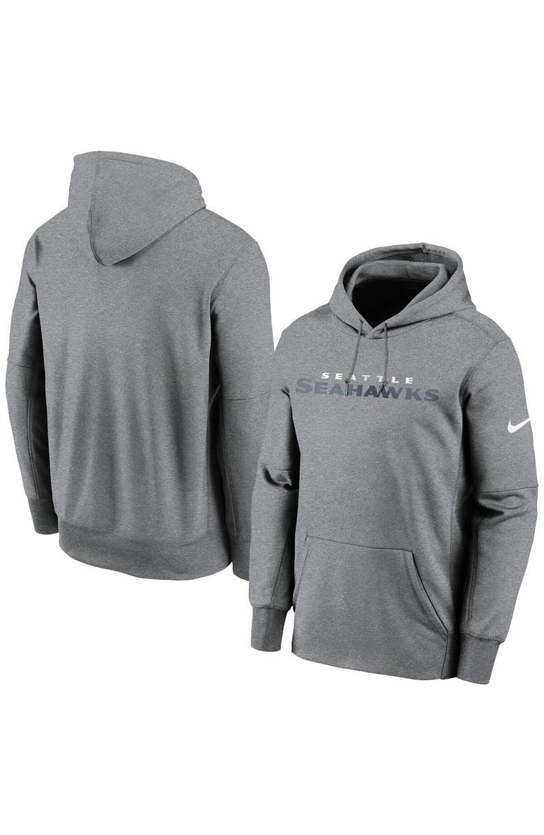 Nike Men's Nike Heathered Charcoal Seattle Seahawks Wordmark Therma Performance Pullover Hoodie, Main, color,