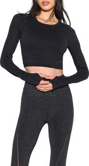 Spiritual Gangster Liberty Shimmer Long Sleeve Crop Top