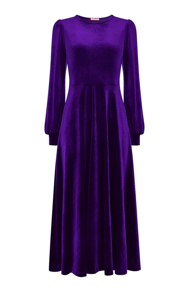 Joe Browns Crew Neck Velvet Midi Dress, Alternate, color, Midnight Violet