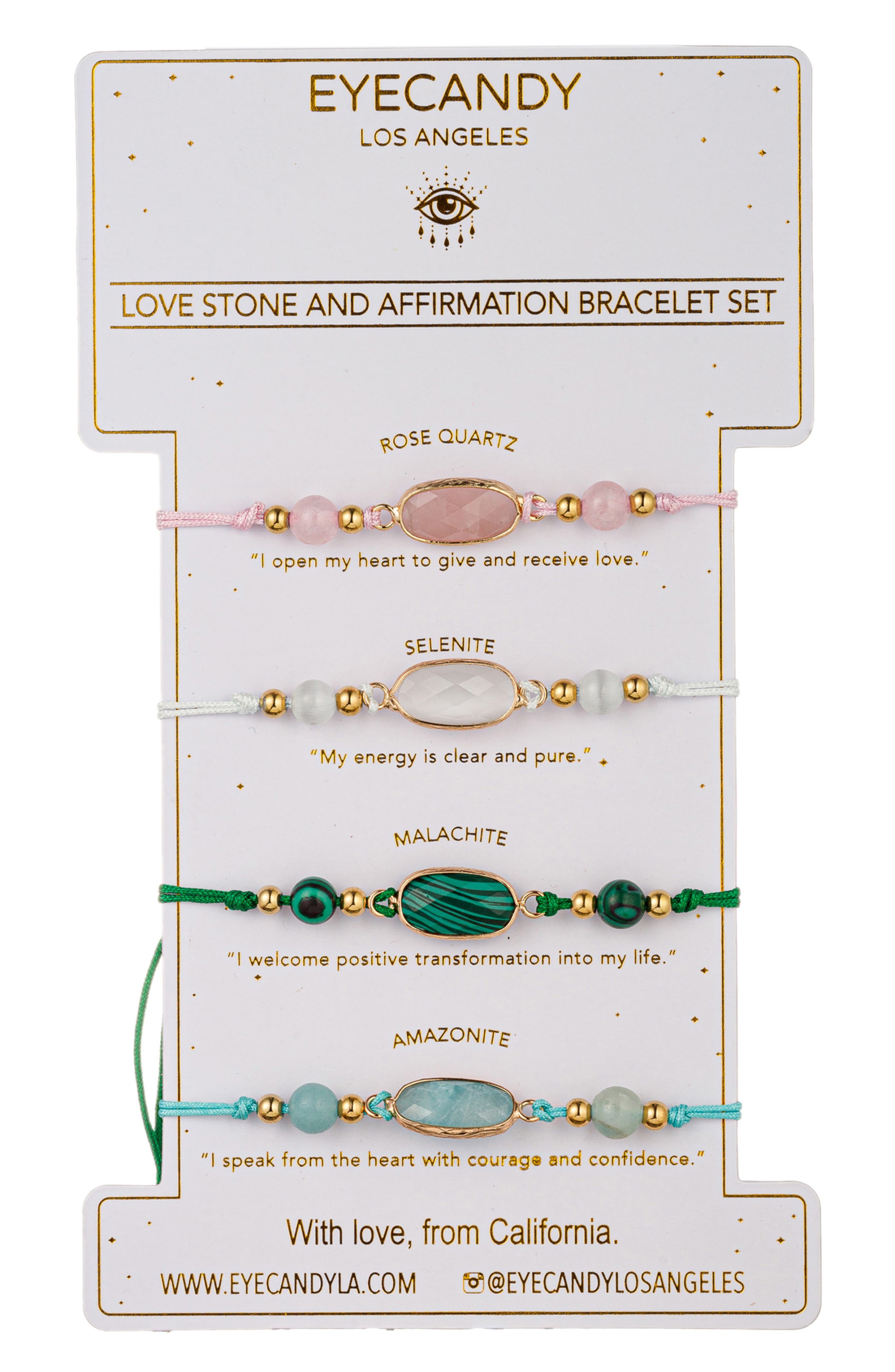 EYE CANDY LOS ANGELES Set of 4 Affirmation Semiprecious Stone Bracelets