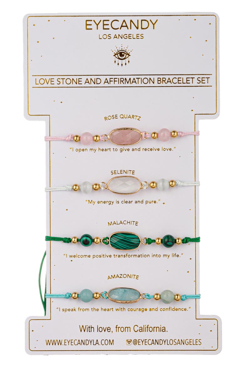 Set of 4 Affirmation Semiprecious Stone Bracelets, Main, color, GOLD/LOVE