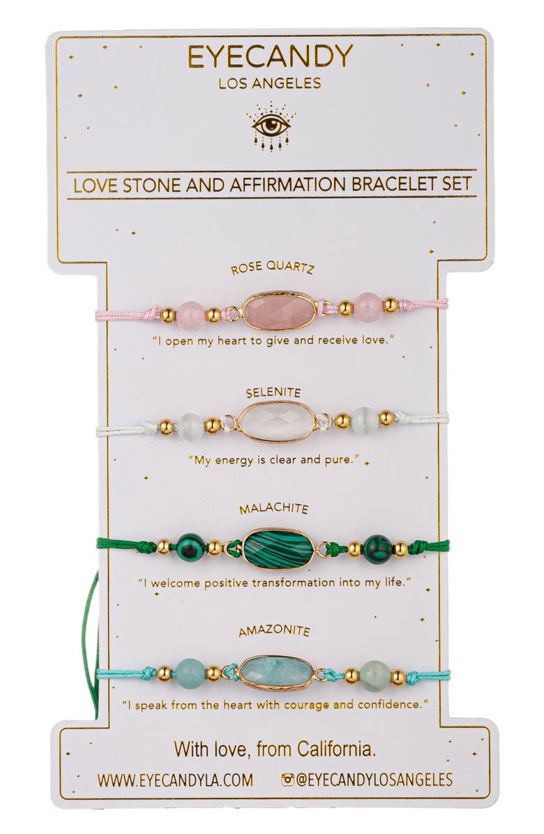 EYE CANDY LOS ANGELES Set of 4 Affirmation Semiprecious Stone Bracelets, Main, color, Gold/Love
