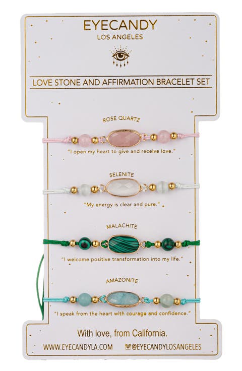Set of 4 Affirmation Semiprecious Stone Bracelets