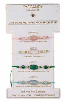 EYE CANDY LOS ANGELES Set of 4 Affirmation Semiprecious Stone Bracelets