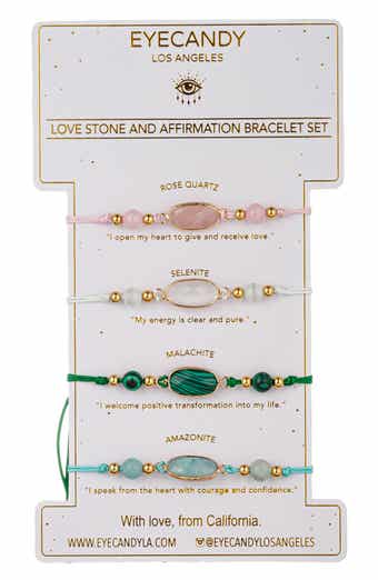 EYE CANDY LOS ANGELES Set of 4 Affirmation Semiprecious Stone Bracelets