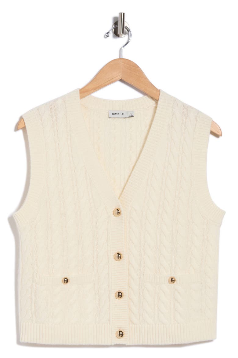 Perrie Cable Knit Cashmere Vest, Main, color, IVORY