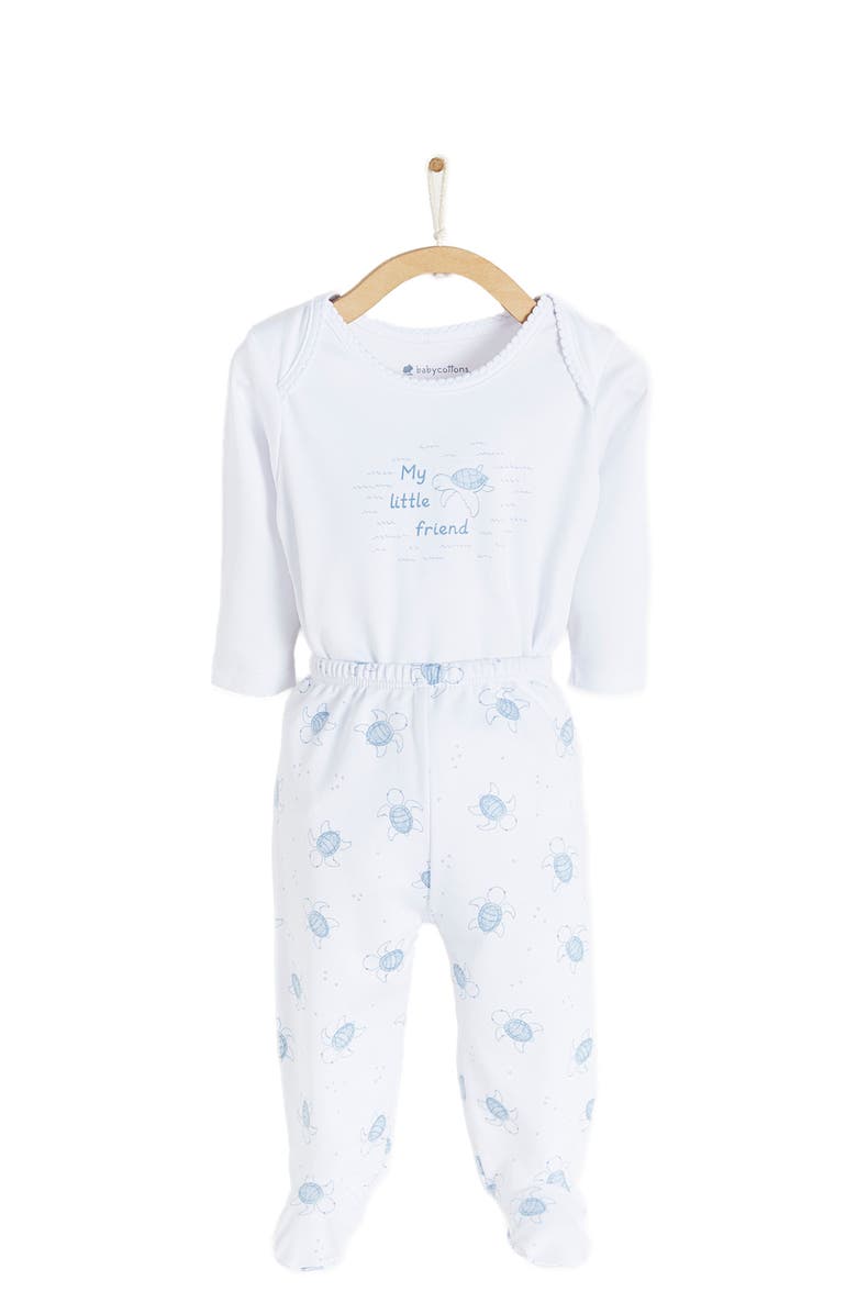 Babycottons Premium Peruvian Pima Cotton Turtles Bodysuit & Pants Set for Infant, Main, color, Blue