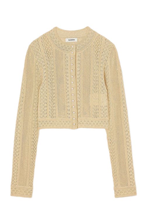 Sandro Pointelle Knit Cardigan In Gold