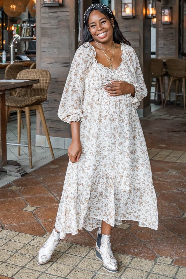 Floral Chiffon Ruffle Maxi Dress, Alternate, color, Ivory