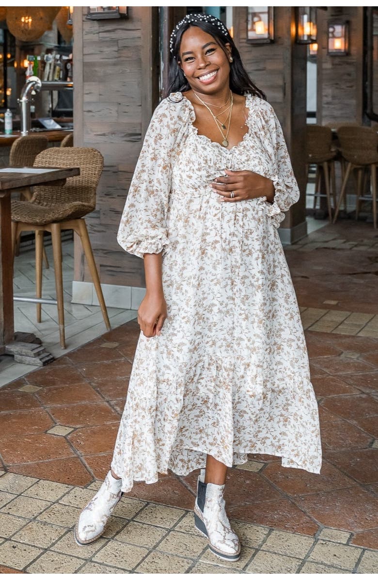 PinkBlush Floral Chiffon Ruffle Maxi Dress, Alternate, color, Ivory