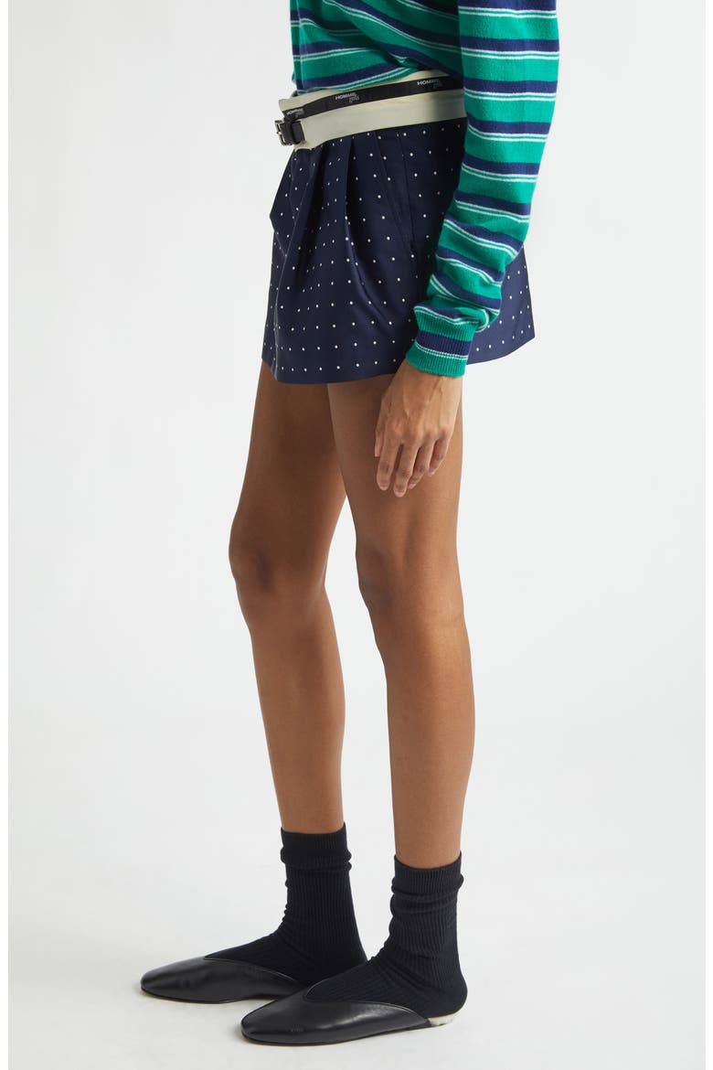 Polka Dot Belted Flip Waist Pleated Miniskirt, Alternate, color, NAVY POLKA DOT
