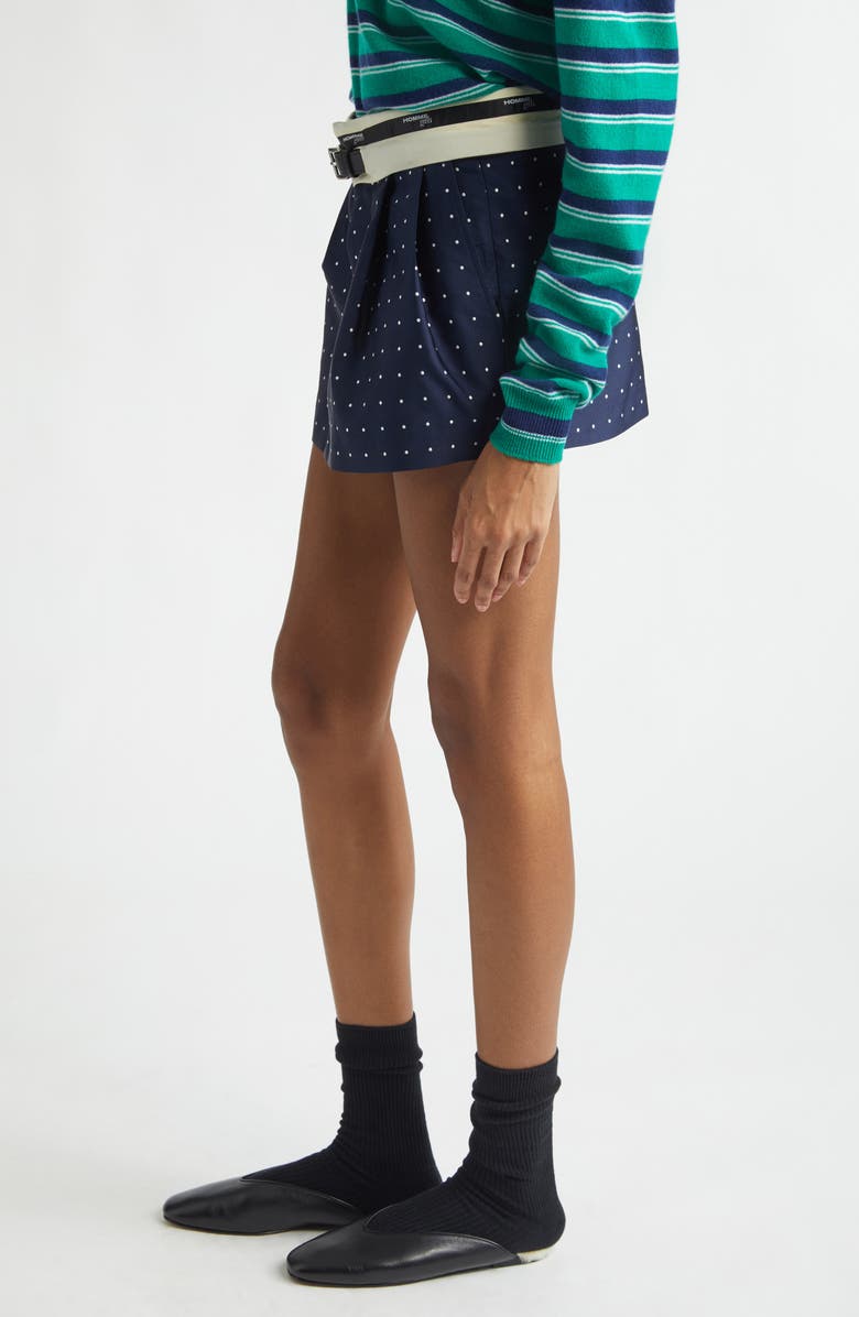 Hommegirls Polka Dot Belted Flip Waist Pleated Miniskirt, Alternate, color, Navy Polka Dot