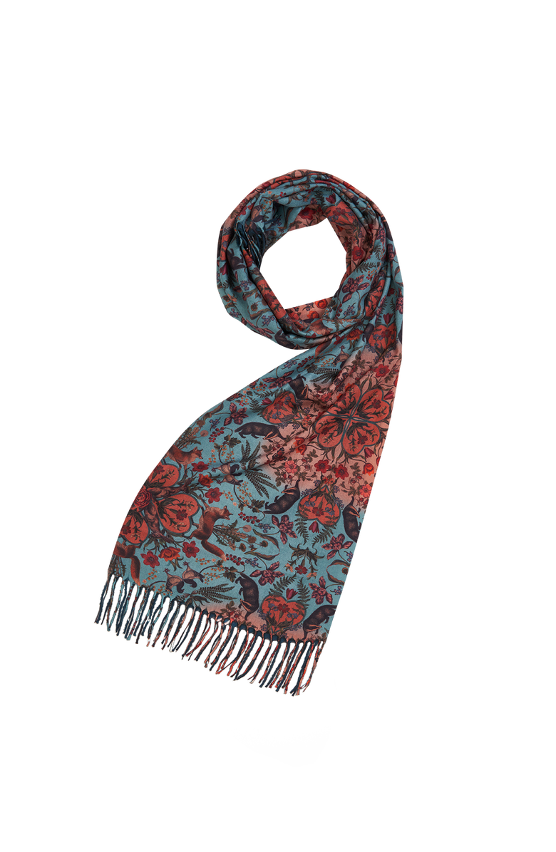 Fable England Folksy Fox Teal Scarf with Tassels, Main, color, Teal