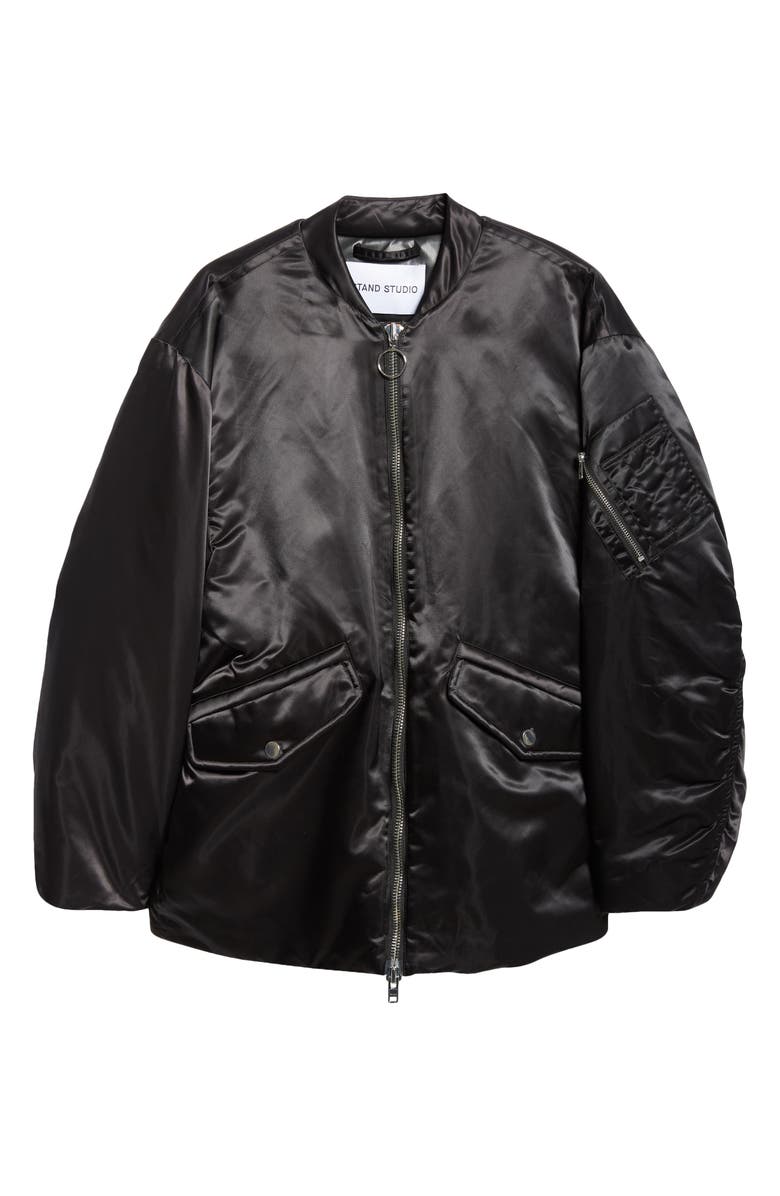 Stand Studio Prim Oversize Recycled Down Satin Bomber Jacket, Alternate, color,