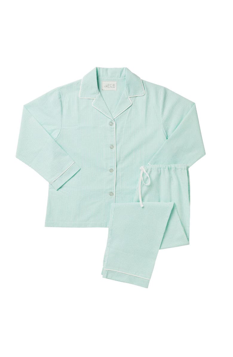 The Cat's Pajamas Cotton Seersucker Pajama Set, Alternate, color, Mint Stripe