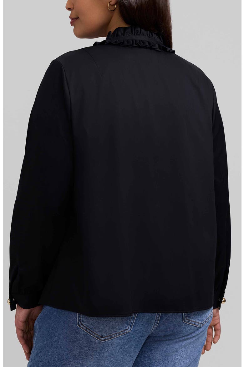 Colette Ruffle Long Sleeve Matte Sateen Shirt, Alternate, color, BLACK