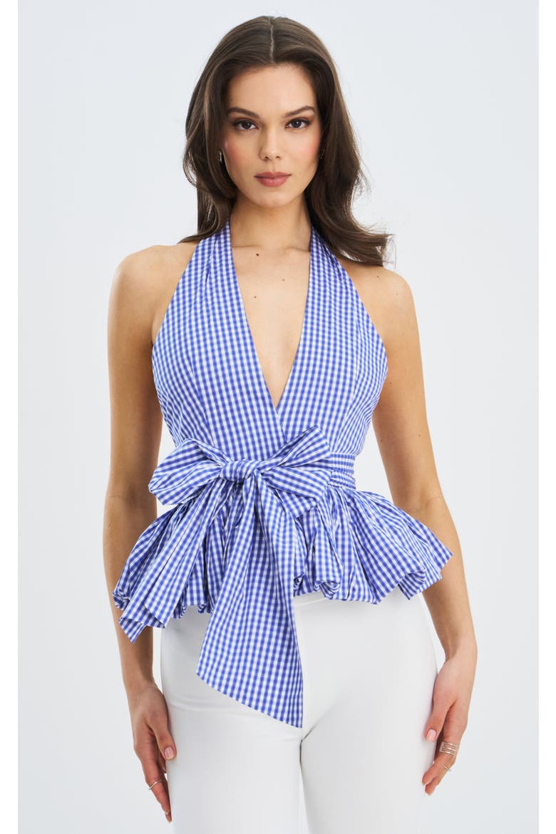 Ilene Checkered Bubble Hem Halter Top, Main, color, Blue