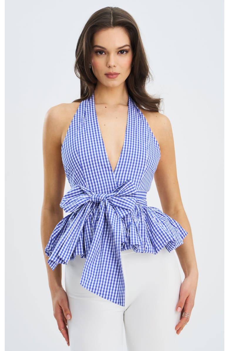Miss Circle Ilene Checkered Bubble Hem Halter Top, Main, color, Blue