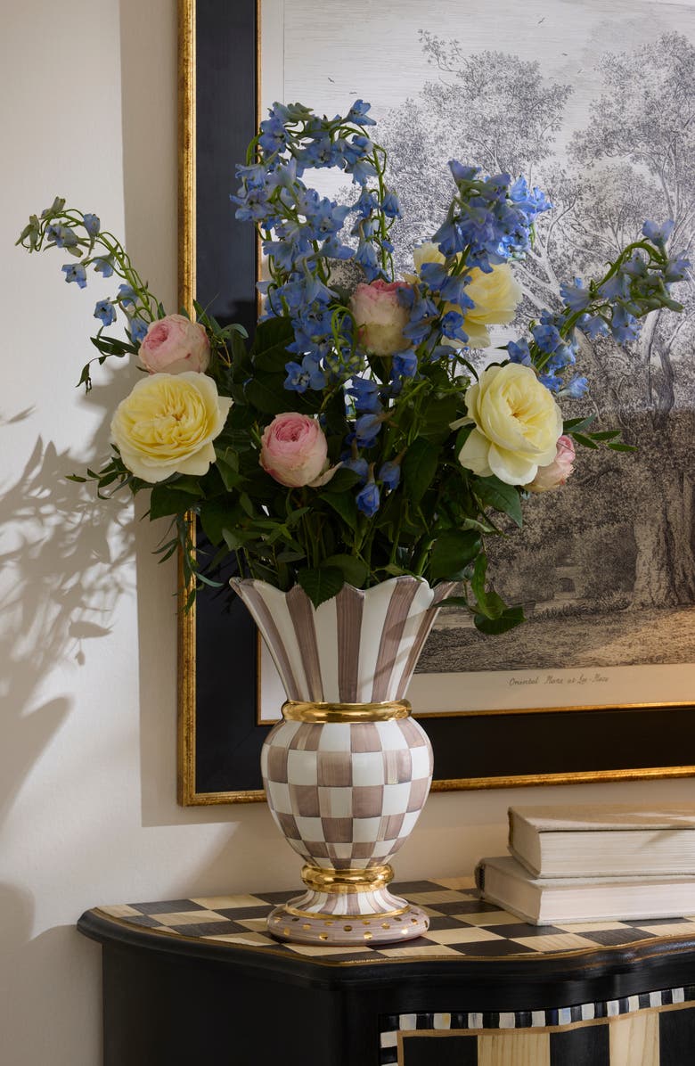 MACKENZIE CHILDS Mocha Check Ceramic Great Vase, Alternate, color, Mocha