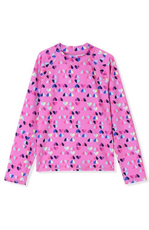 Shop Lands' End Girls Long Sleeve Mock Neck Upf 50 Swim Rash Guard In Pink Hearts