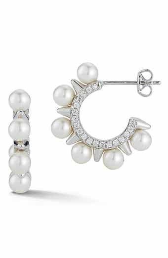 Cultured Pearl & Cubic Zirconia Huggie Hoop Earrings