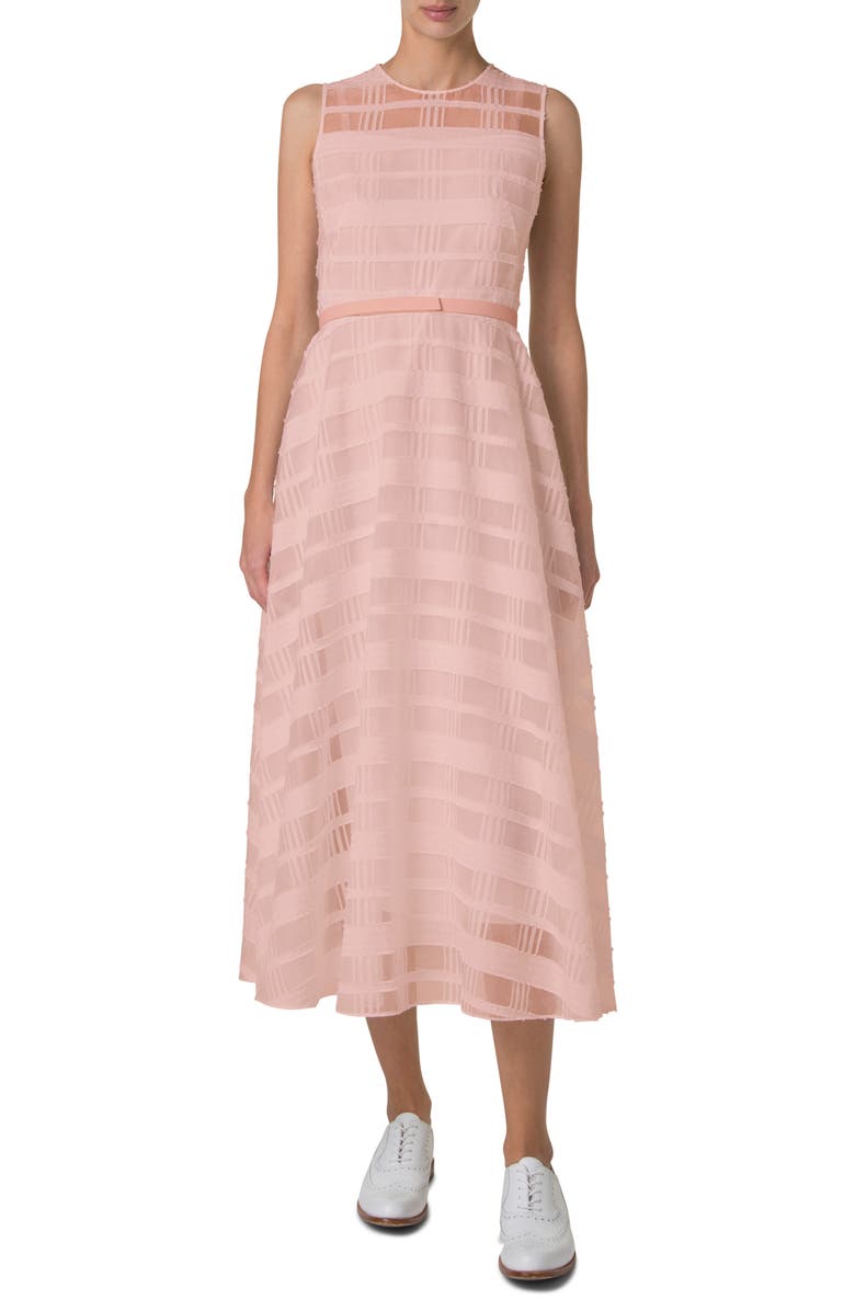 Akris Check Silk Organza Midi Dress, Main, color, Peach