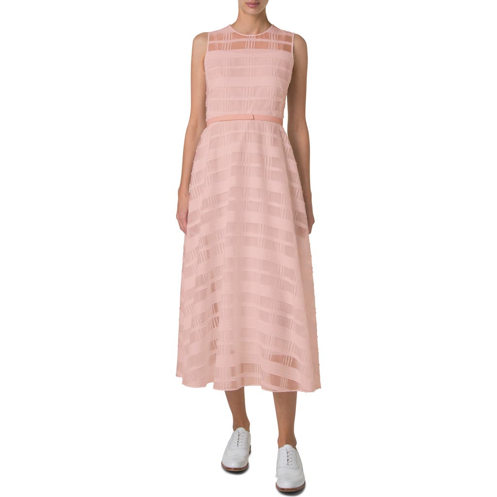 Akris Check Silk Organza Midi Dress In Peach